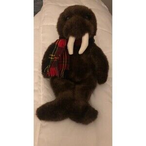 Russ Berrie’s Wendell The Walrus, Red Plaid Scarf Plush Stuffed Animal